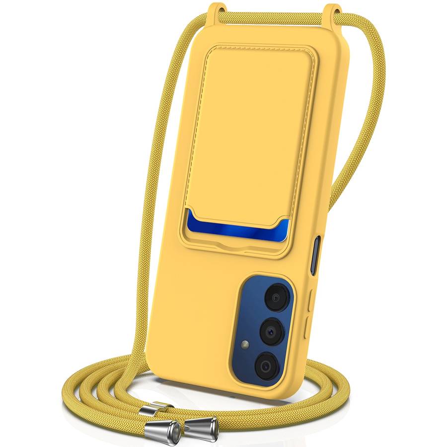 For Samsung Galaxy A25 5G Integrated Card Bag Solid Color Liquid Silicone Phone Case with Lanya