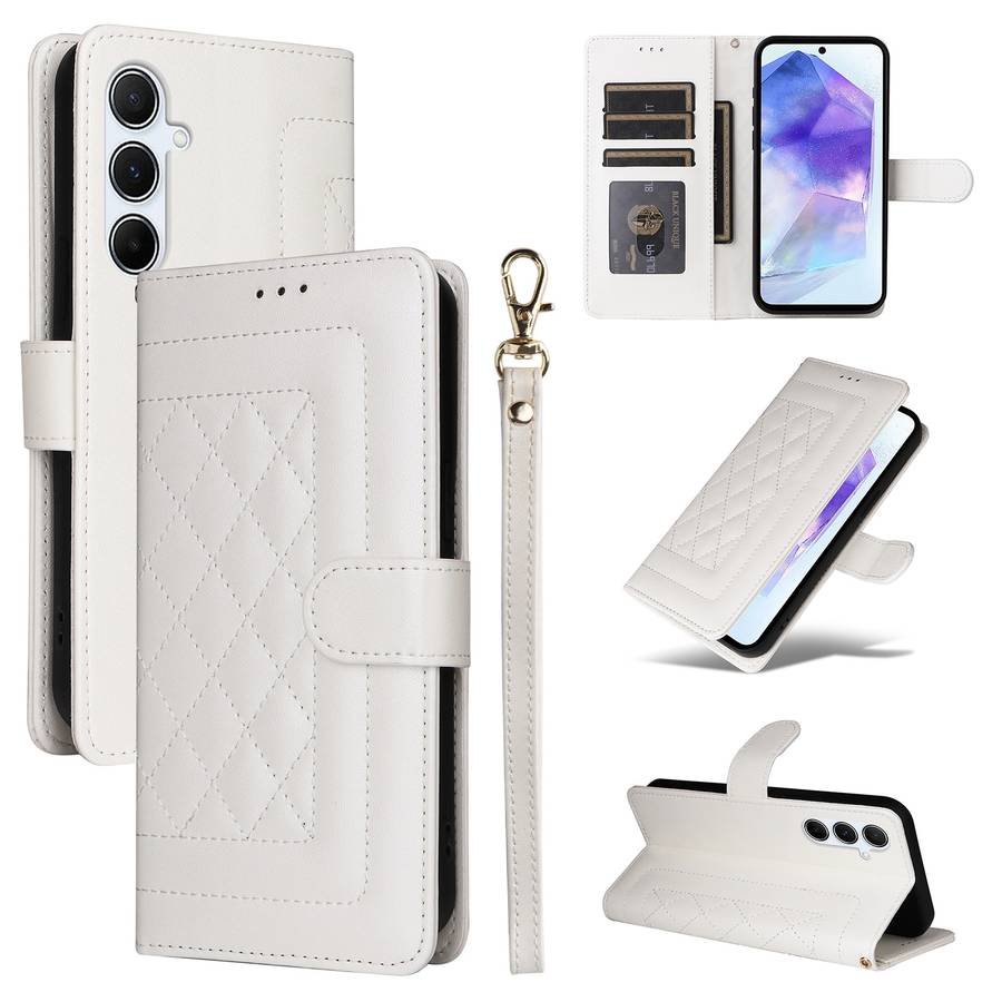 For Samsung Galaxy A55 Diamond Lattice Leather Flip Phone Case(White)
