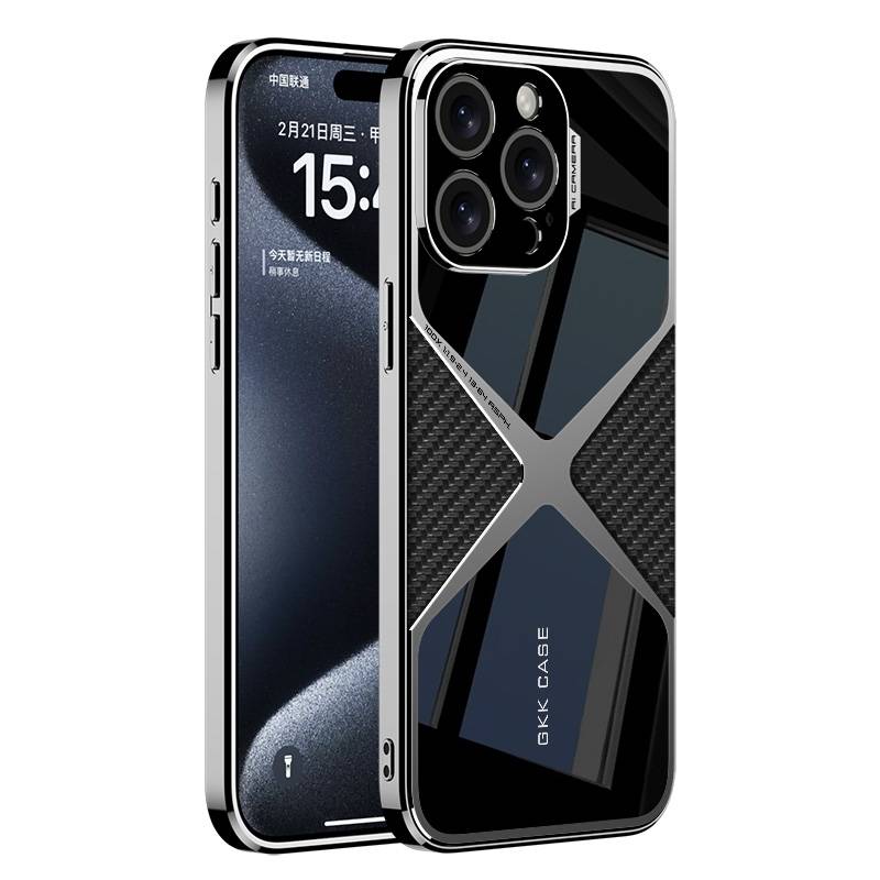 For iPhone 15 Pro Max GKK Leather Electroplating Supersonic Speed Shockproof Phone Case(Carbon