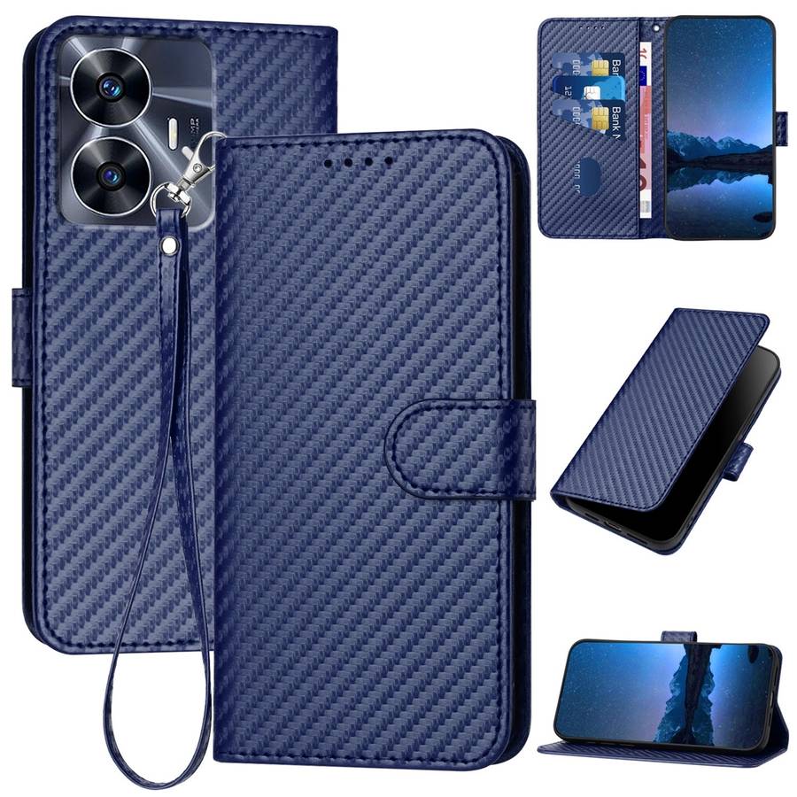 For Realme C55 4G Global / Narzo N55 YX0070 Carbon Fiber Buckle Leather Phone Case with Lanyard