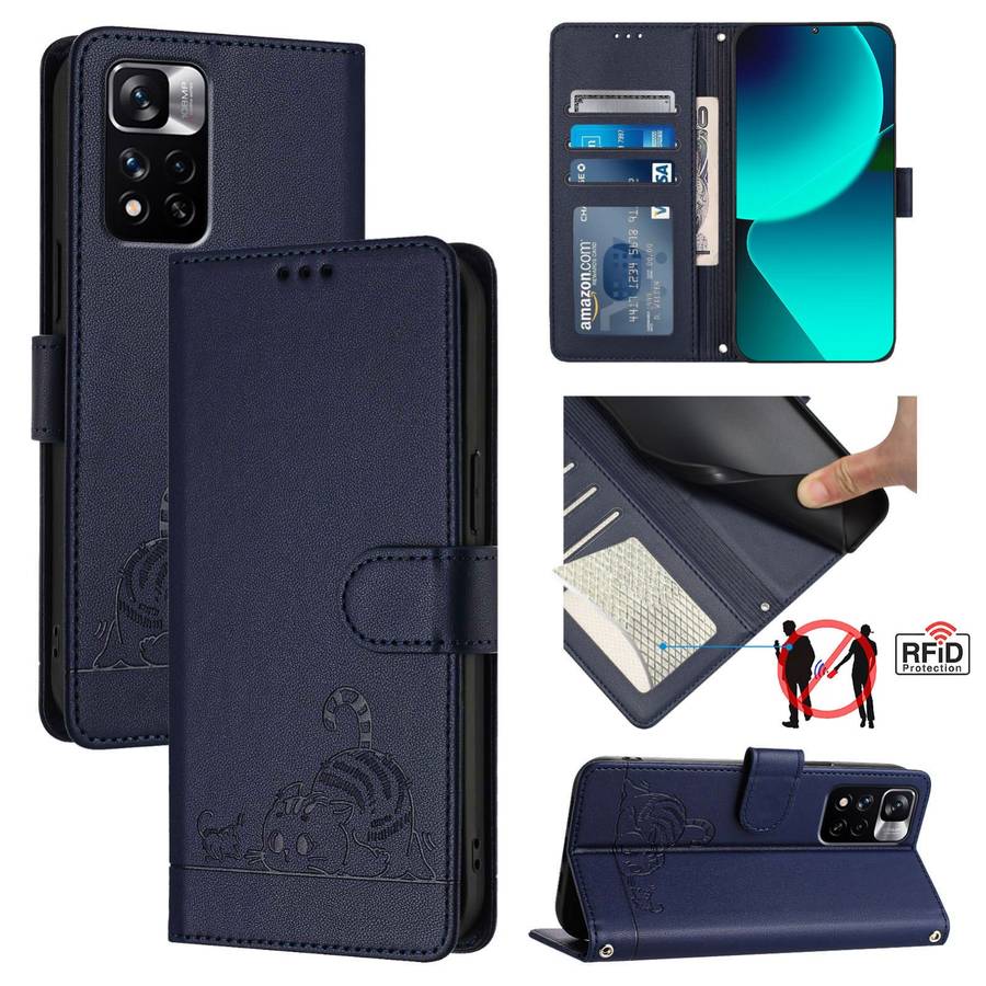 For Xiaomi Redmi Note 11 Pro+ 5G EU Version Cat Rat Embossed Pattern RFID Leather Phone Case wi