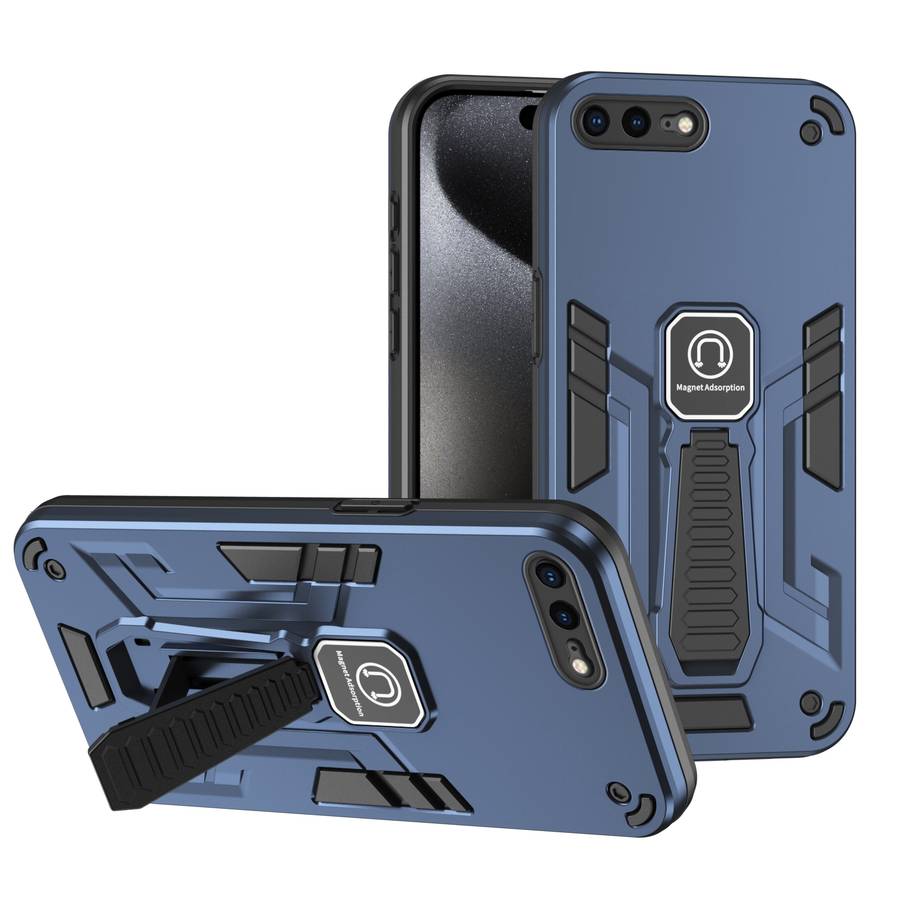 For iPhone 8 Plus / 7 Plus Shockproof Holder Phone Case(Blue)