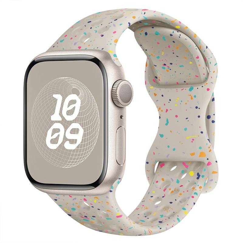 For Apple Watch Series 2 42mm Hole Style Butterfly Buckle Camouflage Silicone Watch Band(Starli