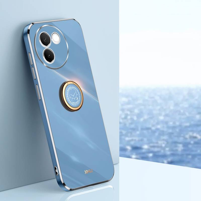 For vivo V30E XINLI Straight 6D Plating Gold Edge TPU Shockproof Case with Ring Holder(Celestia