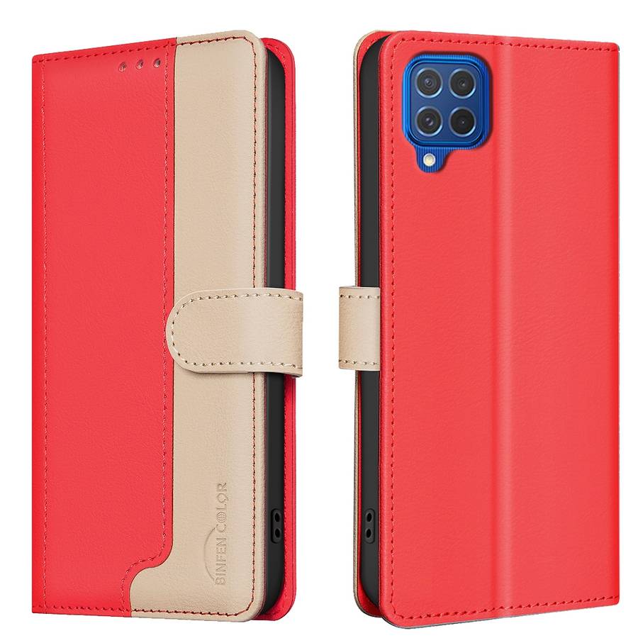 For Samsung Galaxy A22 4G Color Matching RFID Anti-theft Leather Phone Case(Red)