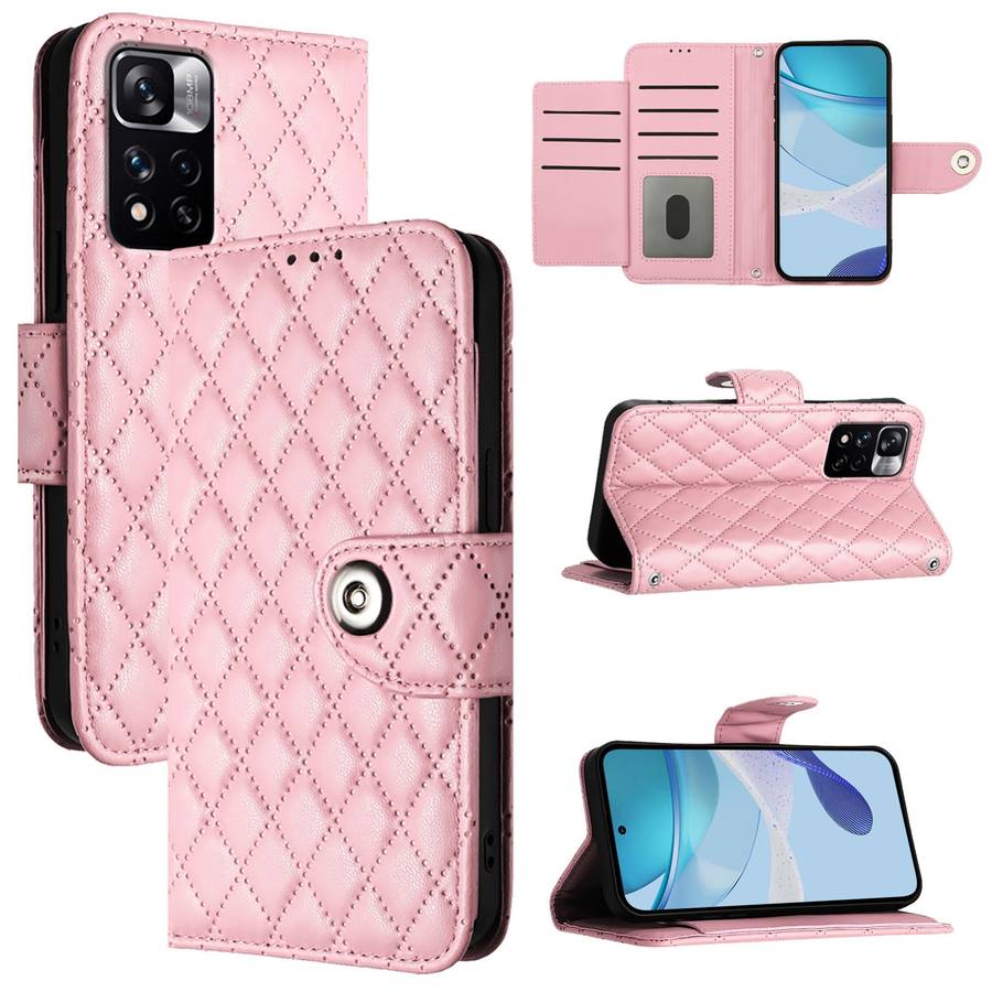 For Xiaomi Poco X4 NFC Rhombic Texture Flip Leather Phone Case with Lanyard(Pink)