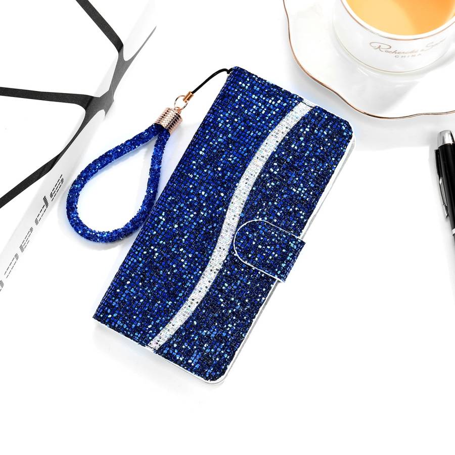 For Samsung Galaxy Note 20 Glitter Powder Horizontal Flip Leather Case with Card Slots & Holder & La