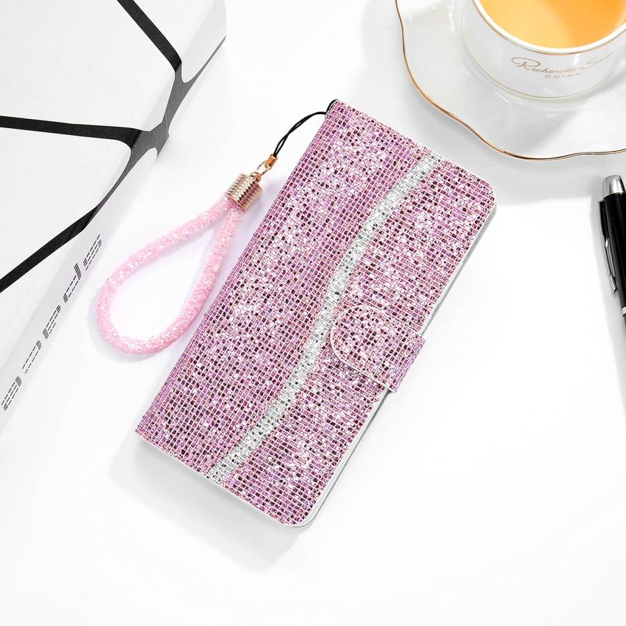 For Samsung Galaxy Note 20 Glitter Powder Horizontal Flip Leather Case with Card Slots & Holder & La