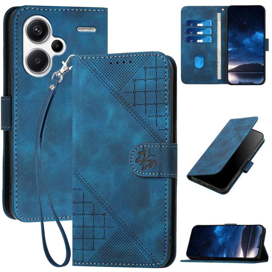 For Redmi Note 13 Pro+ YX0080 Grid Butterfly Embossed Pattern Flip Leather Phone Case with Lany