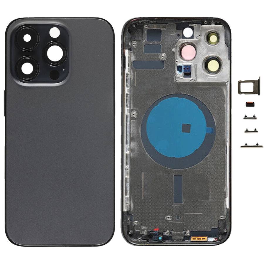 For iPhone 14 Pro Max Battery Back Cover with Side Keys & Card Tray, Version:CE EU Version(Black)