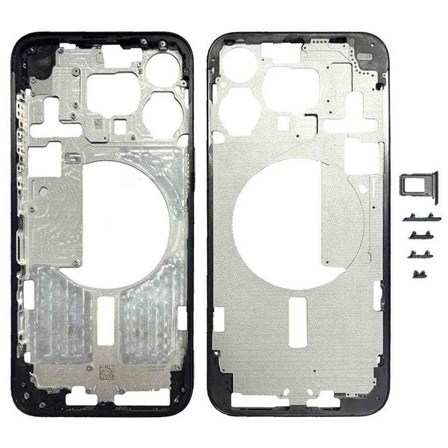 For iPhone 15 Pro Max Middle Frame Bezel Plate with Side Keys + Card Tray, Version:CE EU Version (Bl