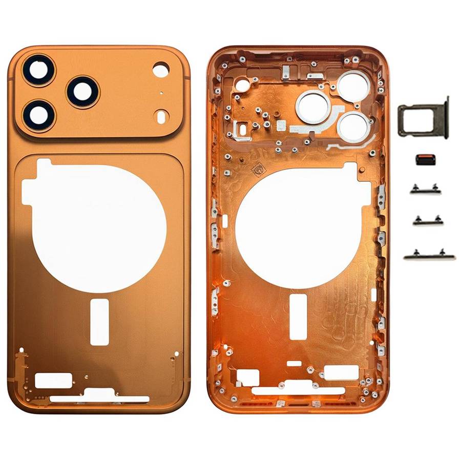 For iPhone 17 Pro Max Middle Frame Bezel Plate with Camera Lens Cover (Orange)
