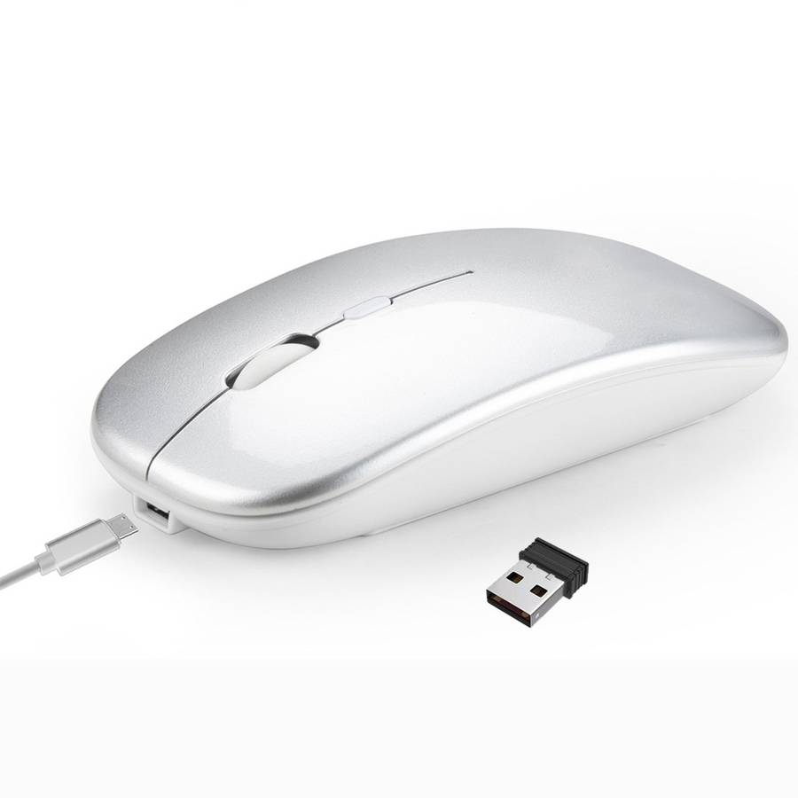 HXSJ M90 2.4GHz Ultrathin Mute Rechargeable Dual Mode Wireless Bluetooth Notebook PC Mouse(Grey)