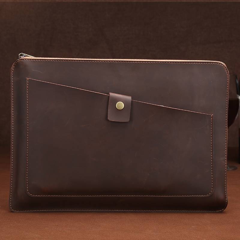 Universal Genuine Leather Business Zipper Laptop Tablet Bag For 12 inch and Below(Coffee)