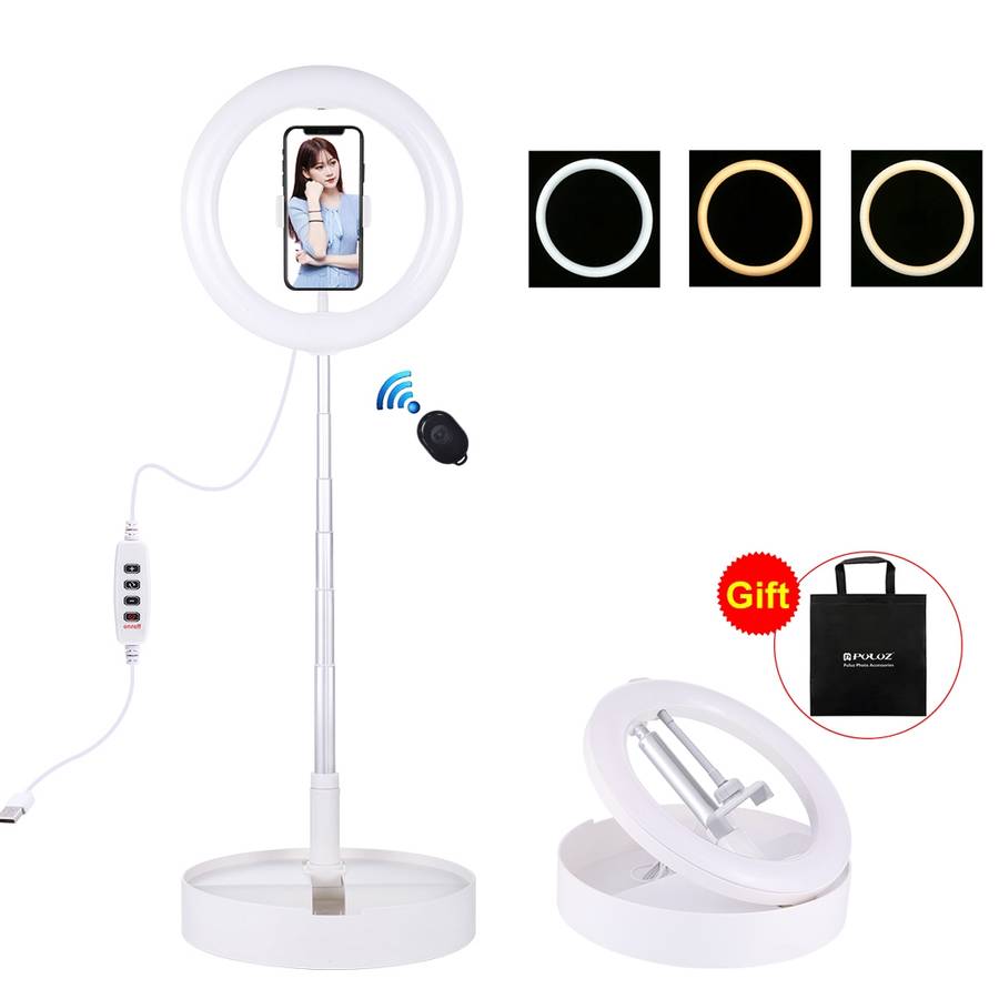 PULUZ 10.2 inch 26cm USB 3 Modes Dimmable Dual Color Temperature LED Curved Ring Vlogging Selfie Ph
