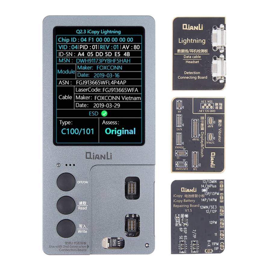 For iPhone 6 - 14 Pro Max 3 in 1 Qianli iCopy Plus 2.2 Repair Detection Programmer Set