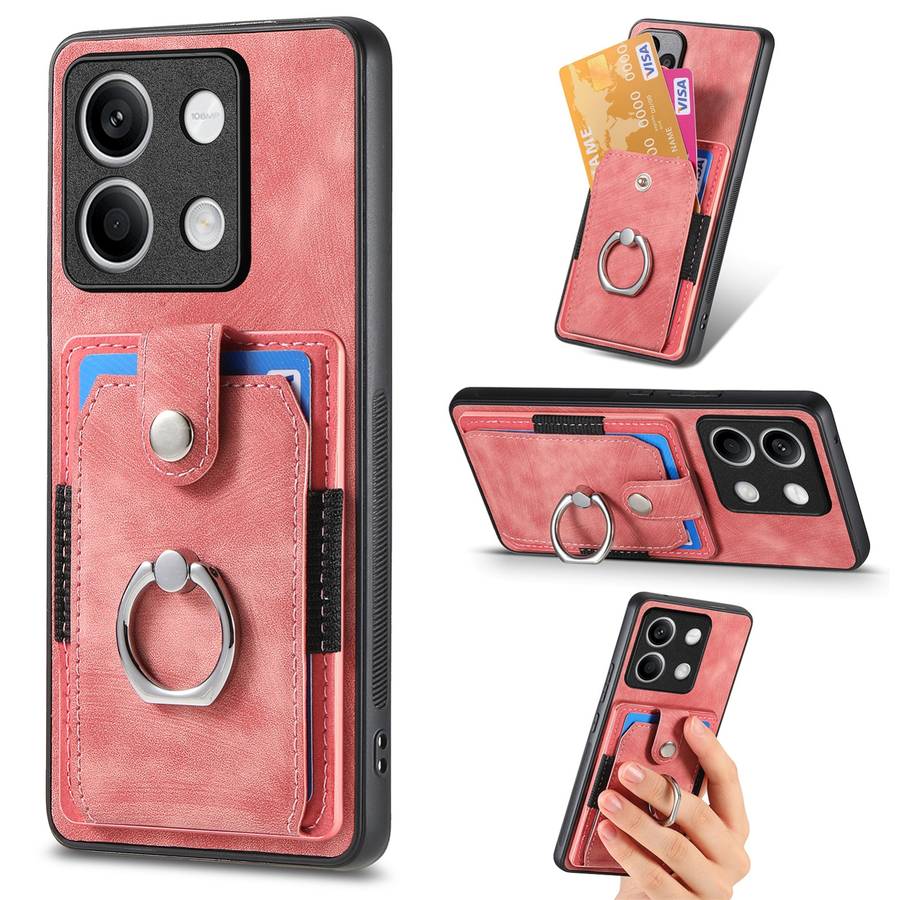 For Xiaomi Redmi Note 13 Retro Skin-feel Ring Card Wallet Phone Case(Pink)