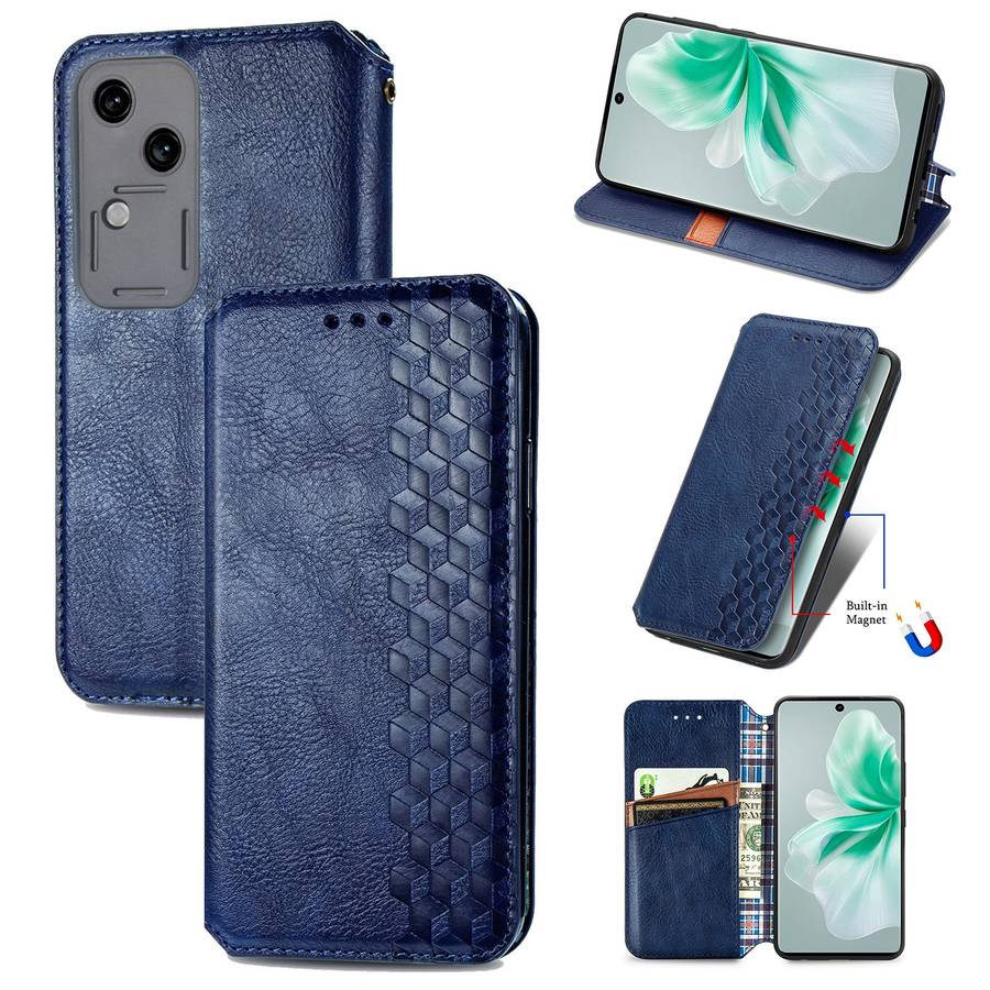For vivo S18 Cubic Grid Pressed Magnetic Leather Phone Case(Blue)