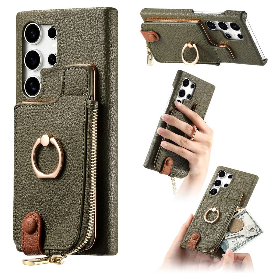 For Samsung Galaxy S24 Ultra 5G Litchi Leather Oil Edge Ring Zipper Wallet Back Phone Case(Gree