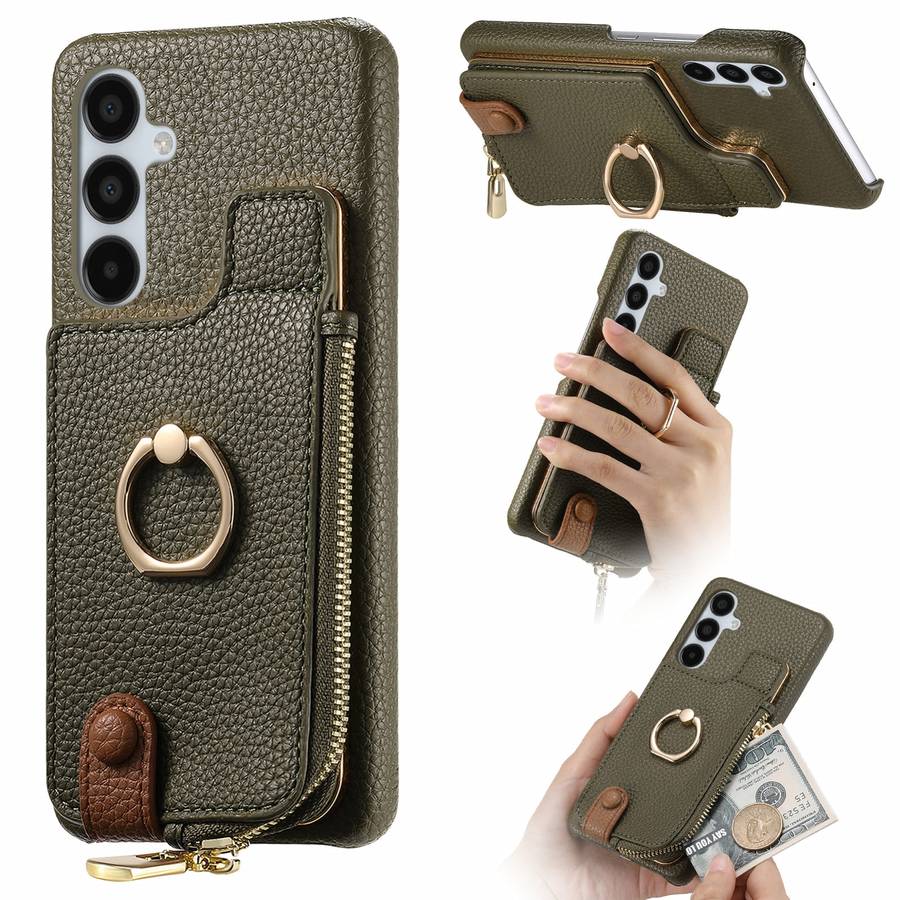 For Samsung Galaxy A15 Litchi Leather Oil Edge Ring Zipper Wallet Back Phone Case(Green)