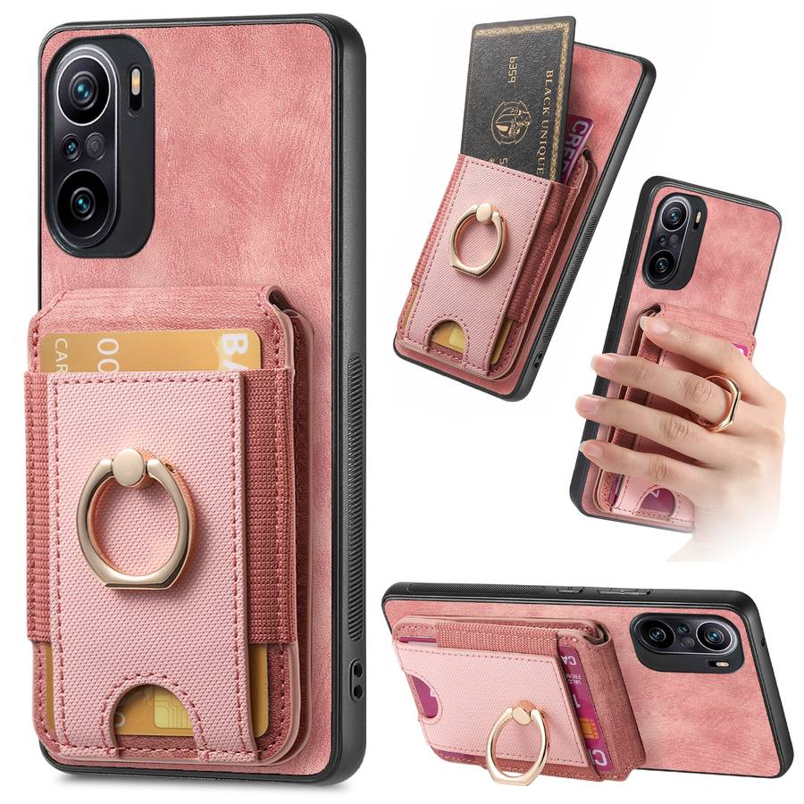 For Xiaomi Redmi K40 Retro Splitable Magnetic Stand Card Bag Leather Phone Case(Pink)