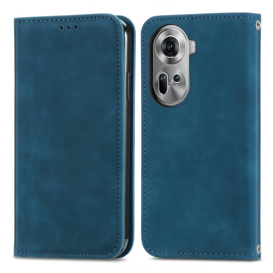 For OPPO Reno11 5G EU Retro Skin Feel Magnetic Flip Leather Phone Case(Blue)