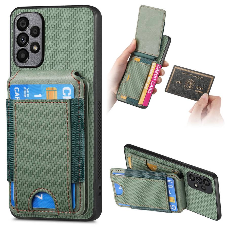 For Samsung Galaxy A52 Carbon Fiber Vertical Flip Wallet Stand Phone Case(Green)