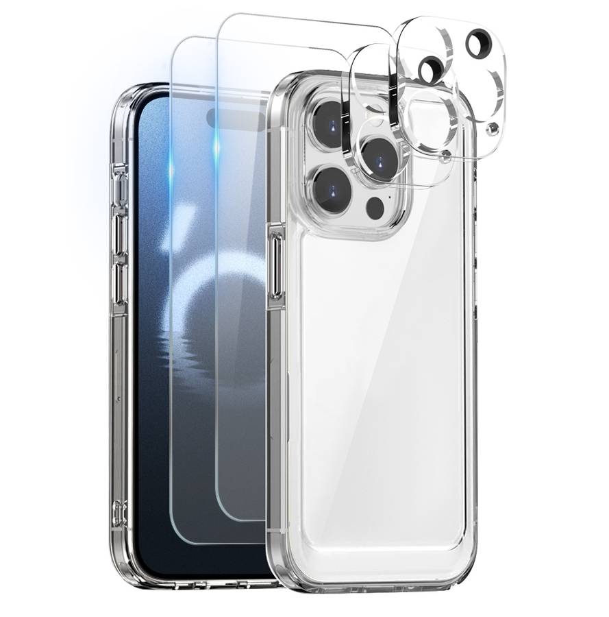 For iPhone 16 Pro Max NORTHJO 5 in 1 Clear Phone Case with 2pcs Screen Film + 2pcs Camera Lens