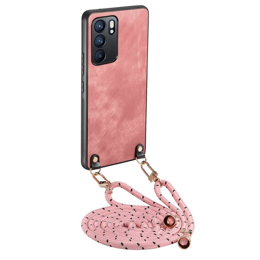 For OPPO Reno6 5G Vintage Leather PC Back Cover Phone Case with Crossbody Strap(Black)