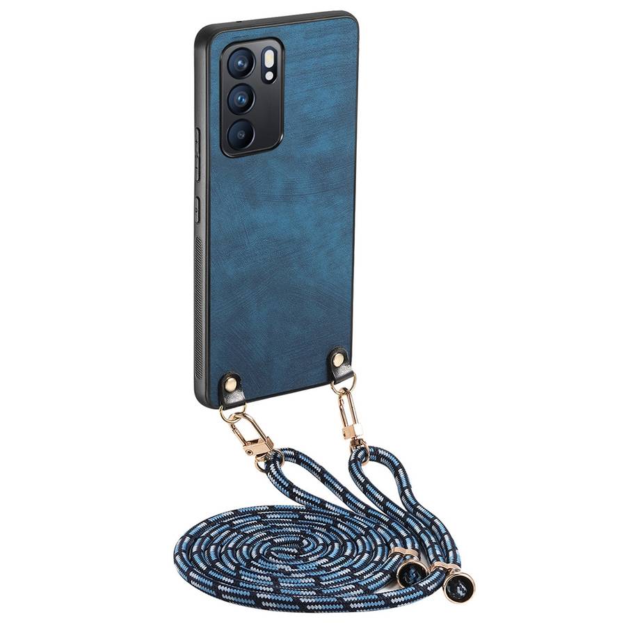 For OPPO Reno6 5G Vintage Leather PC Back Cover Phone Case with Crossbody Strap(Black)