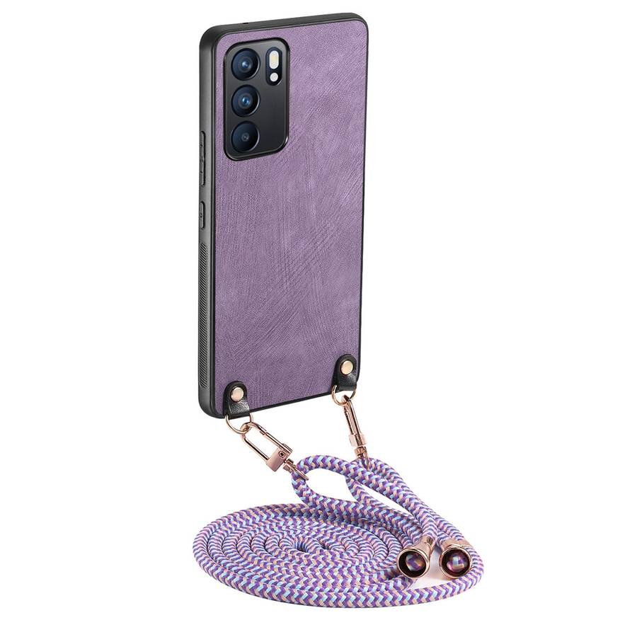 For OPPO Reno6 5G Vintage Leather PC Back Cover Phone Case with Crossbody Strap(Black)