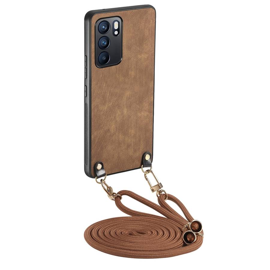 For OPPO Reno6 5G Vintage Leather PC Back Cover Phone Case with Crossbody Strap(Black)