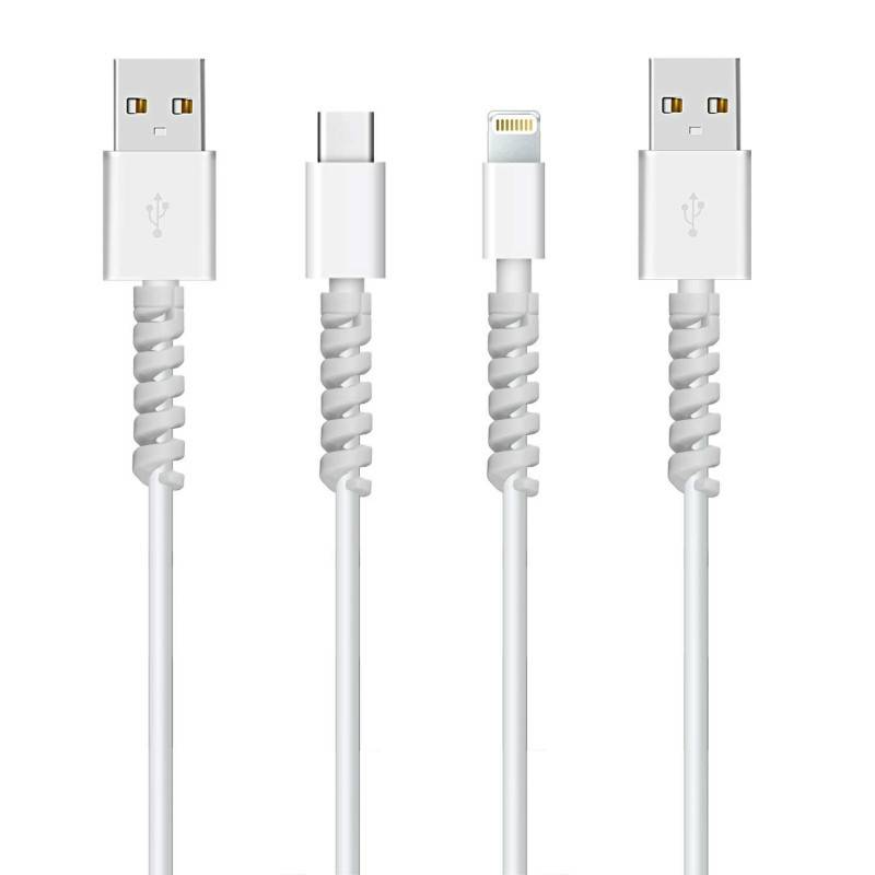 4pcs Spiral Style Silicone Data Cable Protective Cover Anti-wire Break Winder(Black)