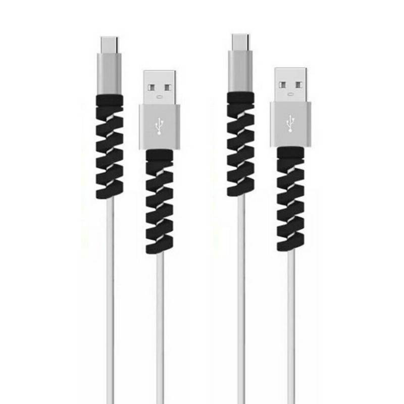4pcs Spiral Style Silicone Data Cable Protective Cover Anti-wire Break Winder(Black)