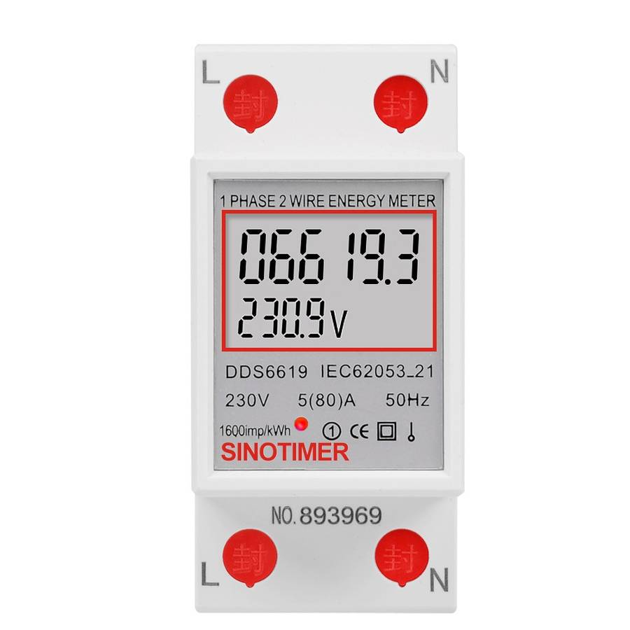SINOTIMER DDS6619 80A 230V Din Rail Single Phase Energy Meter Voltage Current Power Meter Without B