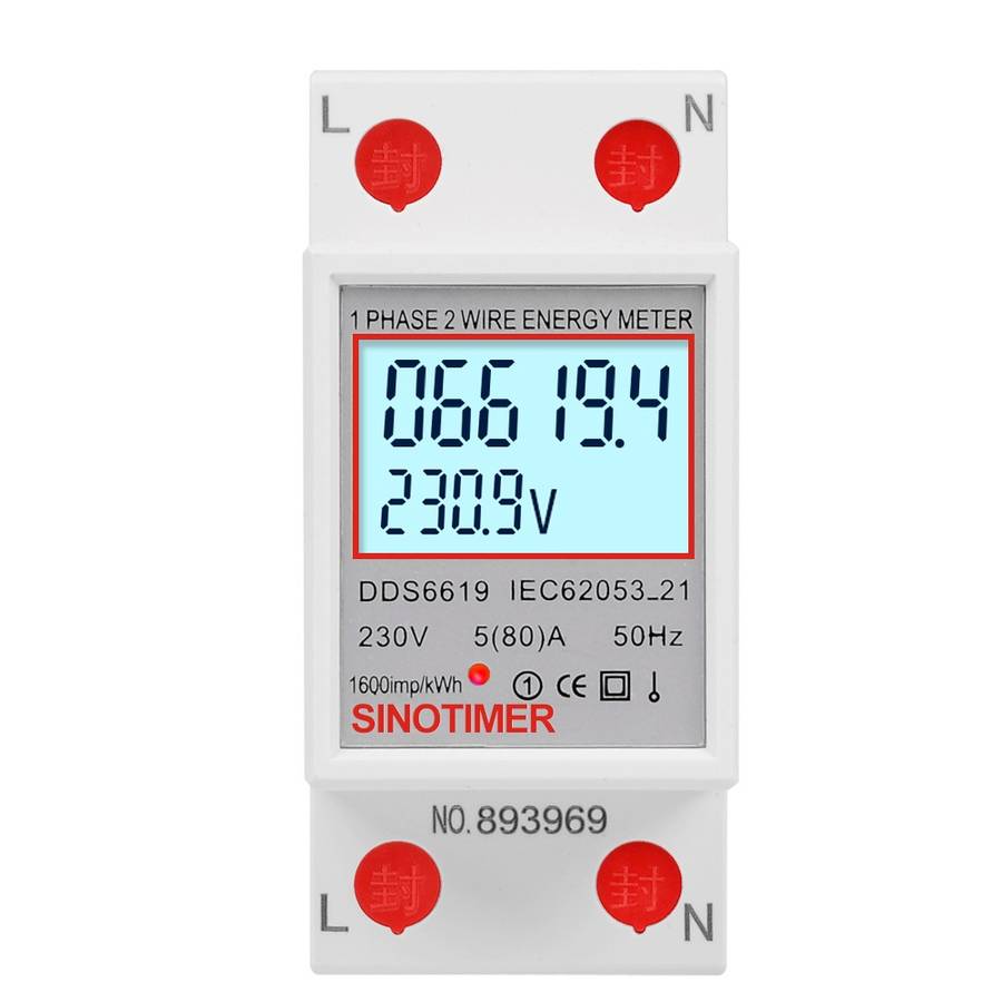 SINOTIMER DDS6619 80A 230V Din Rail Single Phase Energy Meter Voltage Current Power Meter With Back