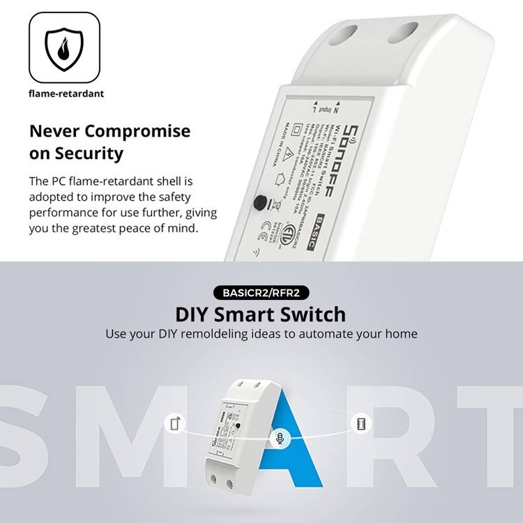 Sonoff Basic R2 eWelink Phone APP WiFi 2.4GHz DIY Smart LED Switch Remote Controller Module, Support Alexa Echo & Google Home Voice Control, AC 90-250V - 2