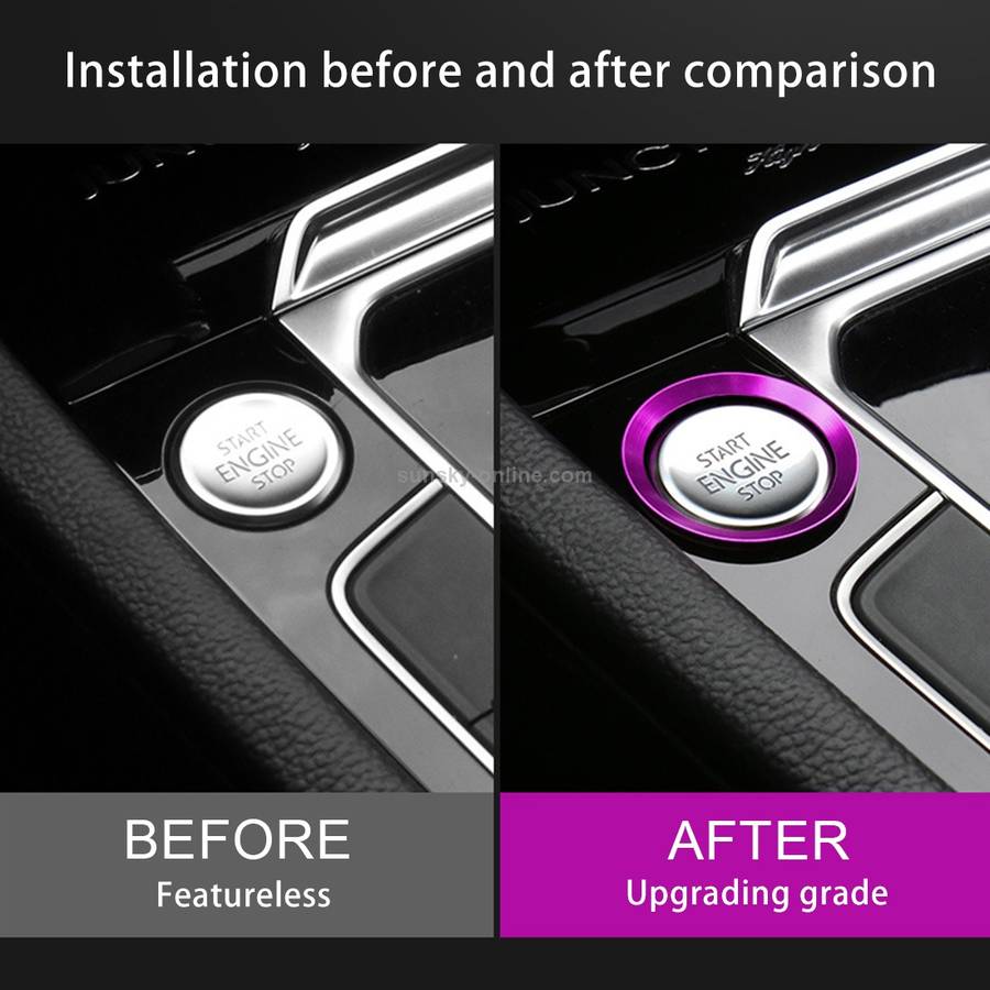 Car Engine Start Key Push Button Ring Trim Aluminum Alloy Sticker Decoration for Volkswagen(Purple