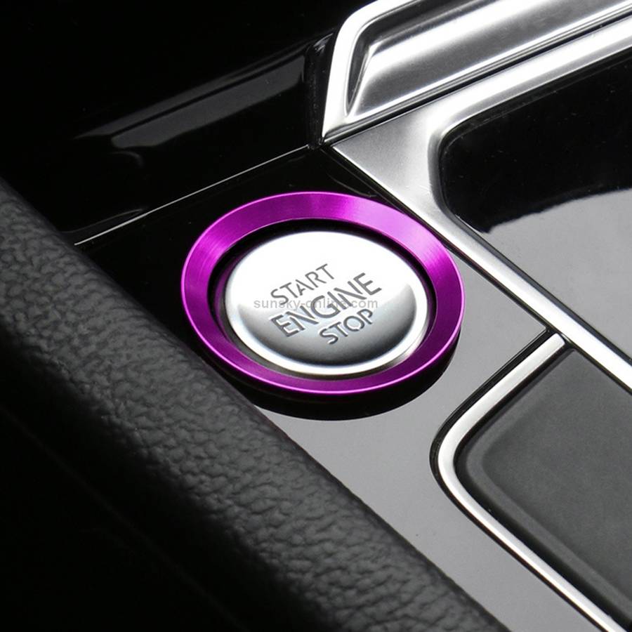 Car Engine Start Key Push Button Ring Trim Aluminum Alloy Sticker Decoration for Volkswagen(Purple