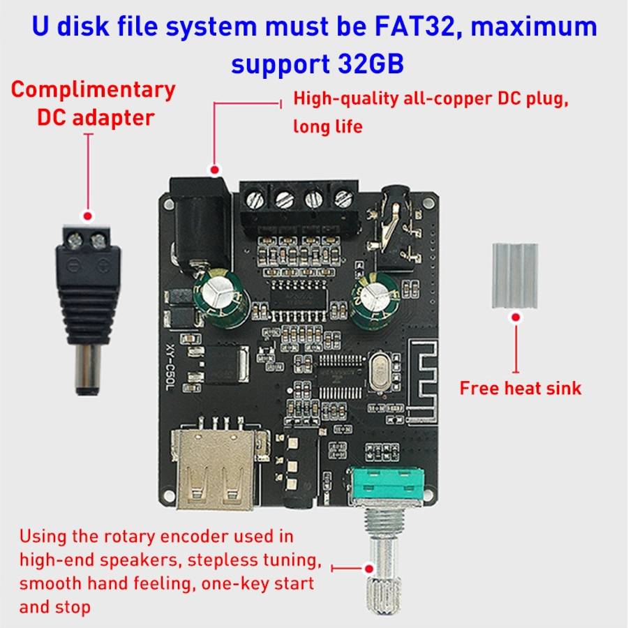 50W MP3 Stereo Audio Digital Power Amplifier Board Bluetooth Amplifier Module, without Shell