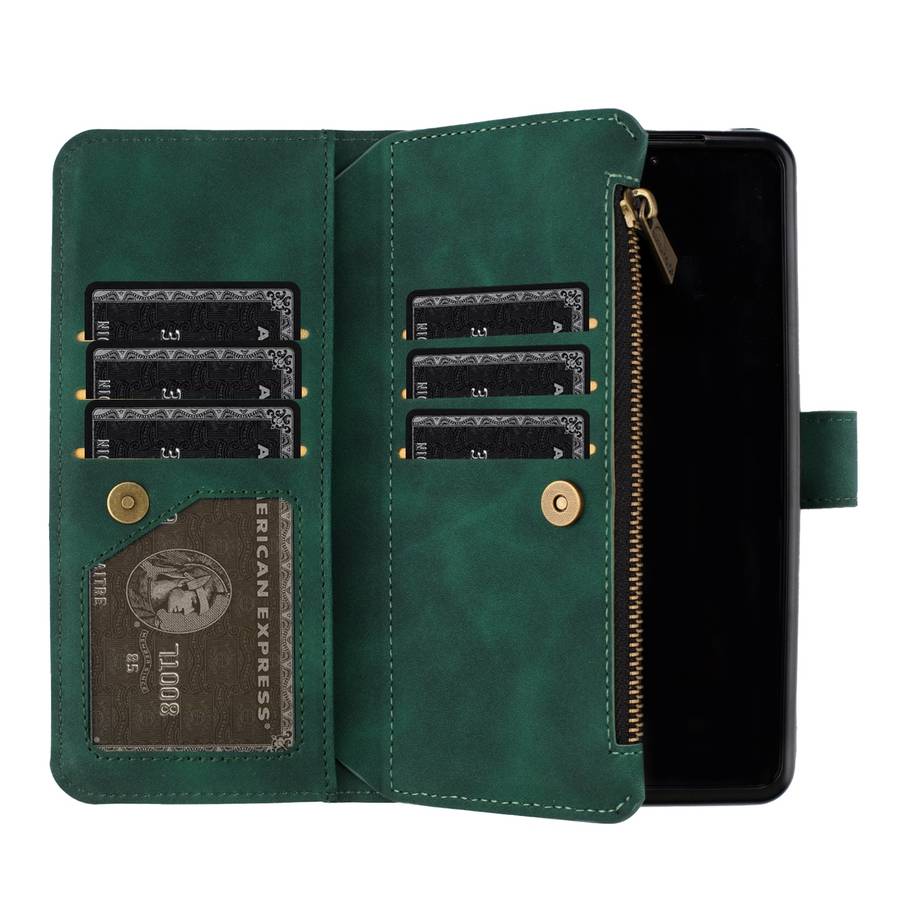 For Samsung Galaxy Z Fold5 Rhombus Texture Zipper Wallet Leather Phone Case(Green)