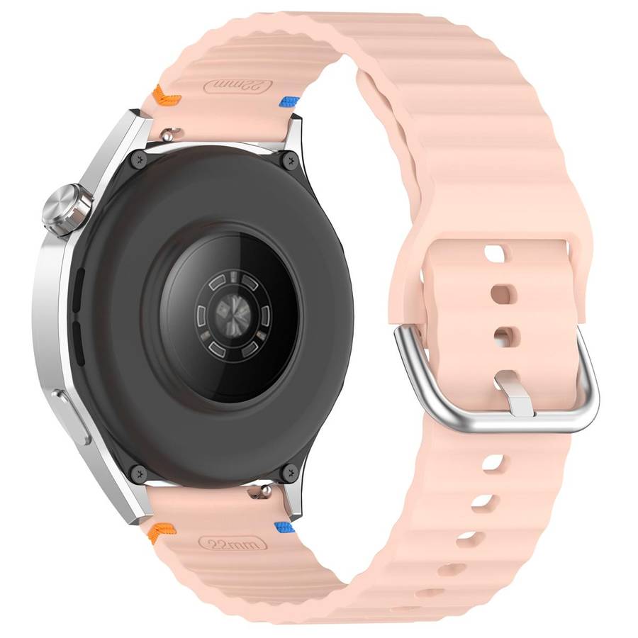 20mm Silver Steel Buckle Wavy Grain Stitched Silicone Watch Band(Pink)