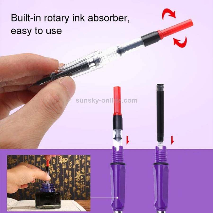 3 PCS School Office Extra Fine Titanium Alloy Nib Transparent Piston Fountain Pen(Black), Random D