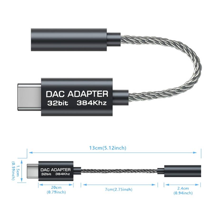 TA12-R2 USB-C / Type-C Male to 3.5mm Audio Female Single Crystal Copper Braid Earphone Adapter(Bla