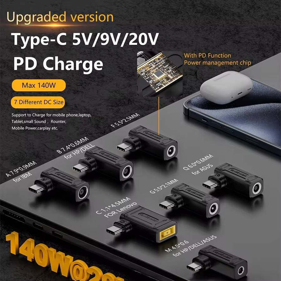 140W Computer Charging Adapter with DC 1.1 x 4.5mm to USB-C / Type-C Port For Lenovo Thinkpad / Th