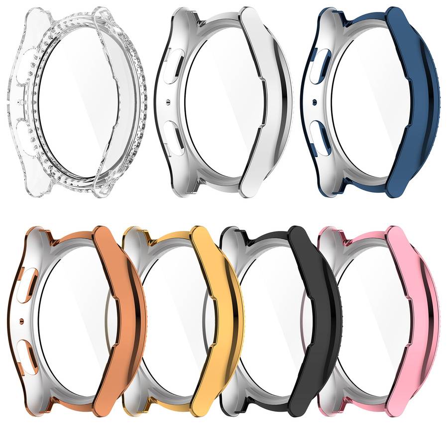 For Samsung Galaxy Watch 7 44mm Single Row Diamond PC + Tempered Film Integrated Watch Protective