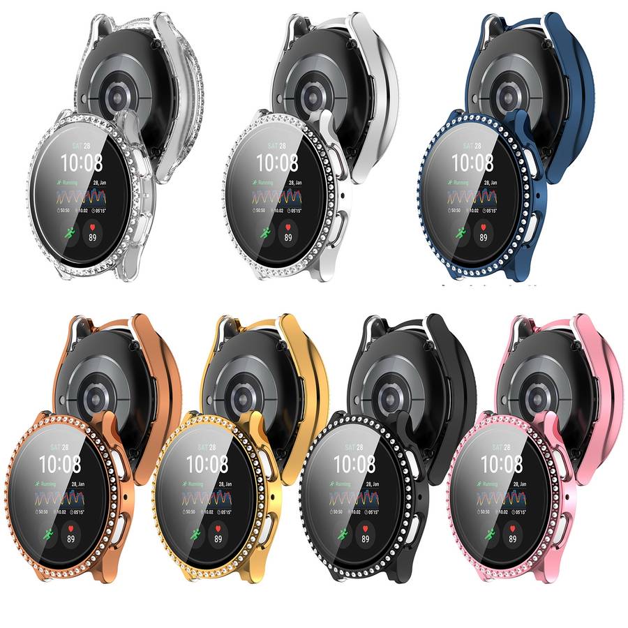 For Samsung Galaxy Watch 7 44mm Single Row Diamond PC + Tempered Film Integrated Watch Protective