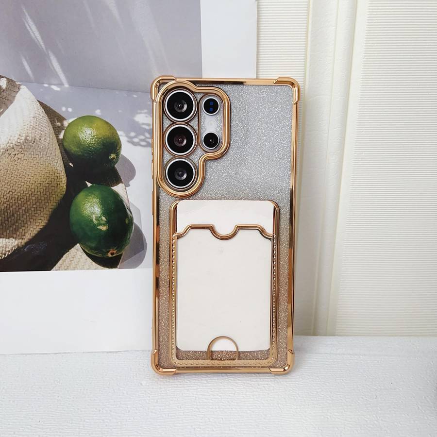 For Samsung Galaxy S22 5G Gradient Glitter Plating TPU Phone Case with Card Slot(Black)