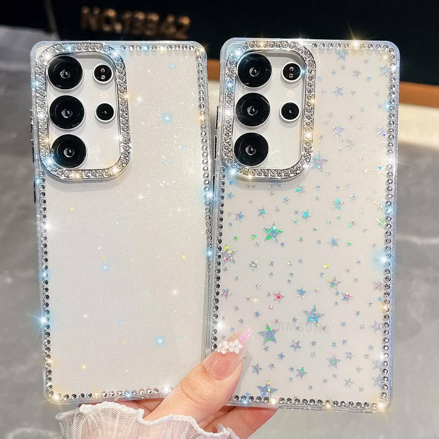 For Samsung Galaxy S24 5G Rhinestone Glitter TPU 4-corners Anti-fall Phone Case(Light Pink)
