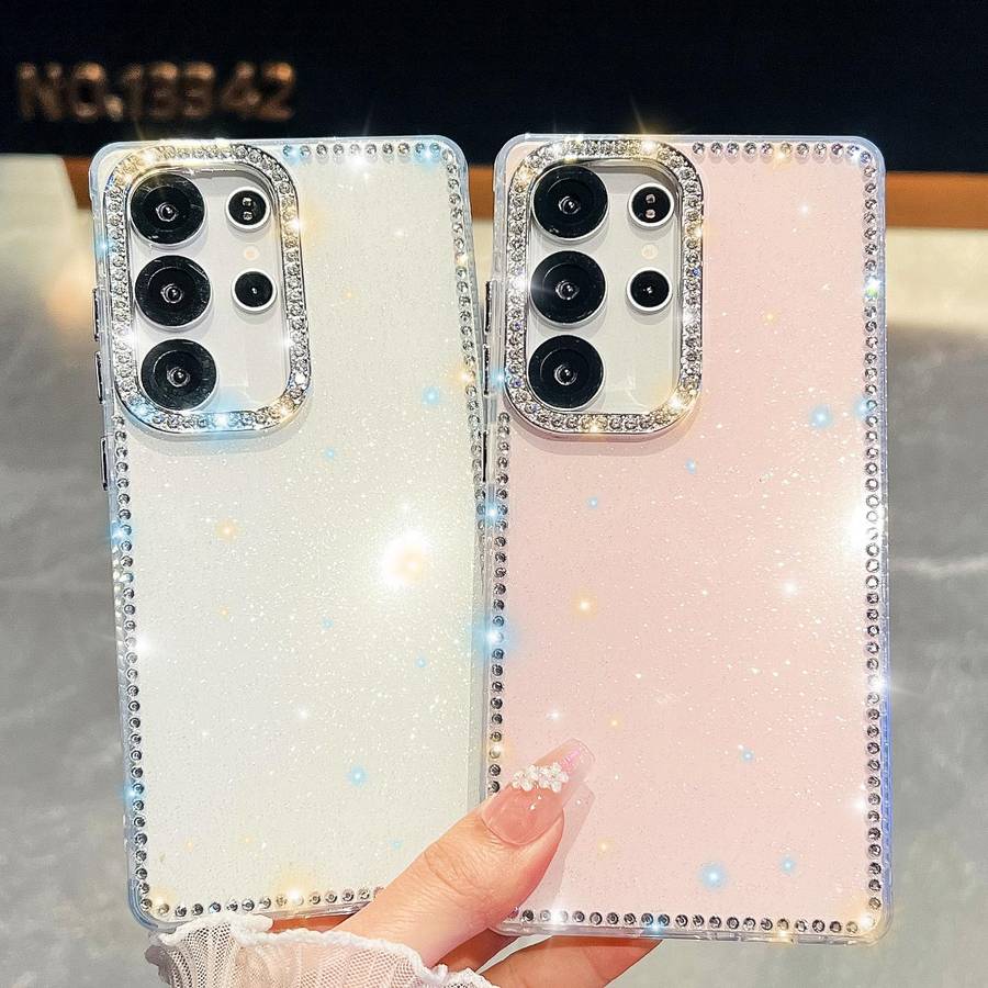 For Samsung Galaxy S24 5G Rhinestone Glitter TPU 4-corners Anti-fall Phone Case(Light Pink)